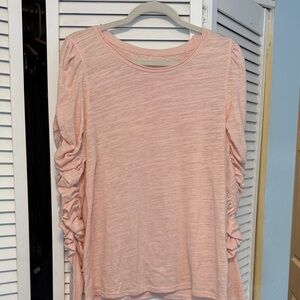 We The Free Light Pink Ruched Sleeve Top